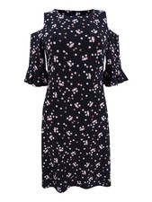 Tommy Hilfiger Women's Printed Cold-Shoulder Dress (4, Black/Coral)