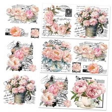 3 Sheet Peonies Flowers Rub on Transfers for Peony Flower - Retro French Style
