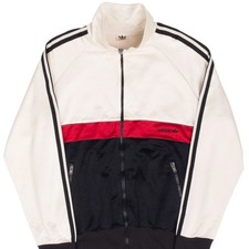 VINTAGE ADIDAS IVORY RED BLACK TRACK JACKET 1970S SMALL
