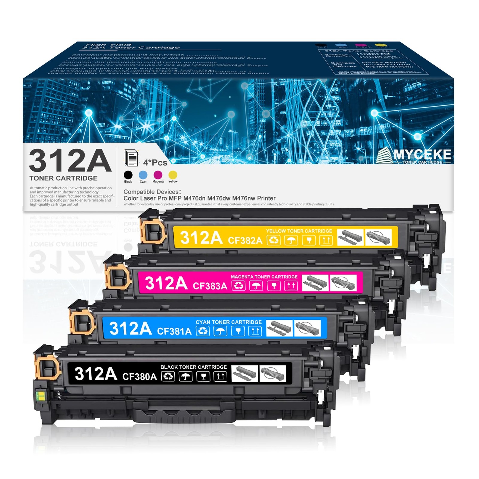 312A Black Cyan Magenta Yellow Toner Cartridge for HP 312A Toner for Color La...