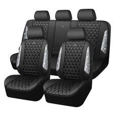 Bling Diamond Leather Car Seat Covers Full Seats Full Set Silver Rhinestone