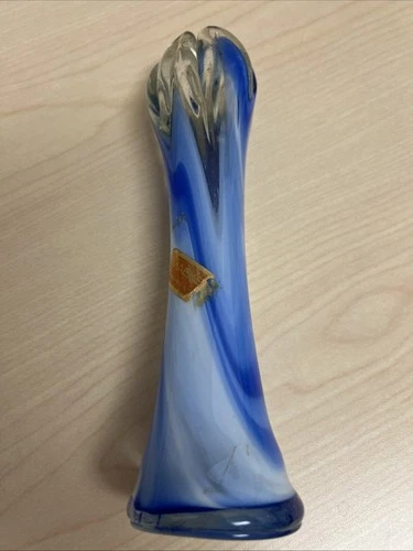 Vintage Murano Art Glass Vase Blue Swirl Pattern