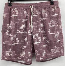 Travis Mathew Swim Shorts Trunks Lawn Darts Purple Tropical Boardshort Size L