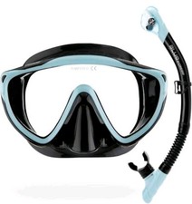 Blue Cressi Tino  Scilla Snorkeling Combo Diving Gear Mask Black/Ice Cyan Adult