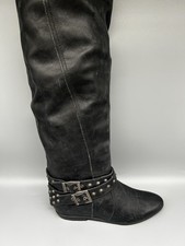 River Island Over The Knee OTK Boots Black Leather Zip Pull On Womens Uk 4