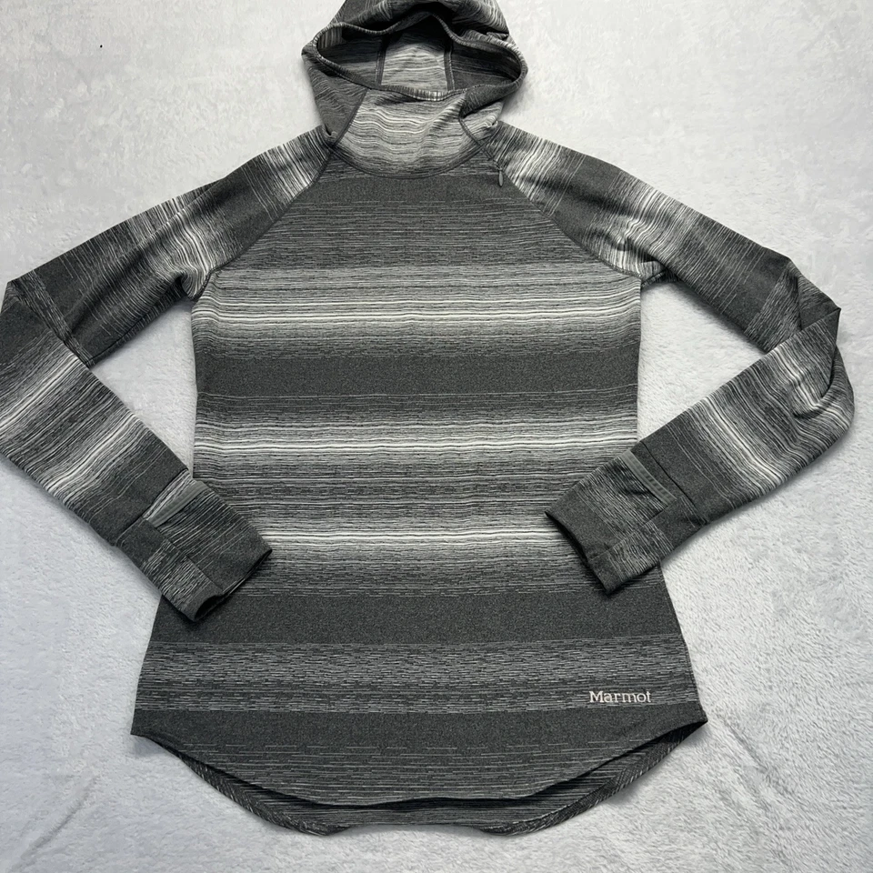 Pullover Marmot cuello alto con capucha manga larga para mujer S gris a rayas Foto 2 de 4
