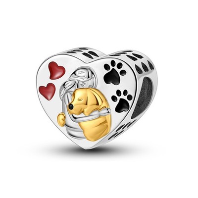 Original Hund Liebe Herz DIY Charm Rote Emaille Für Armband 925 Sterling Silber