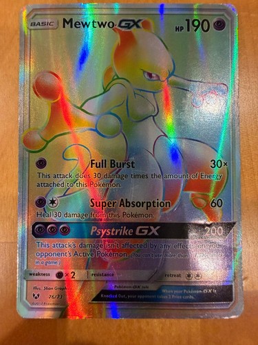 Pokemon Mewtwo GX 76/73 Rainbow Rare Secret Shining Legends Holo Played