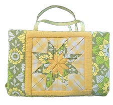 Handmade Quilted Folded Star Paperback Book Cover with Bookmark Handles Yellow