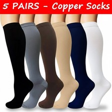  5 Pairs Compression 15-20mmHg Graduated Support Socks Calf Mens Womens S-XXL