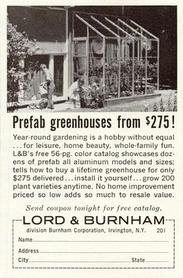 1965 Lord & Burnham Prefab Greenhouse Vintage Print Ad: Year-Round Gardening