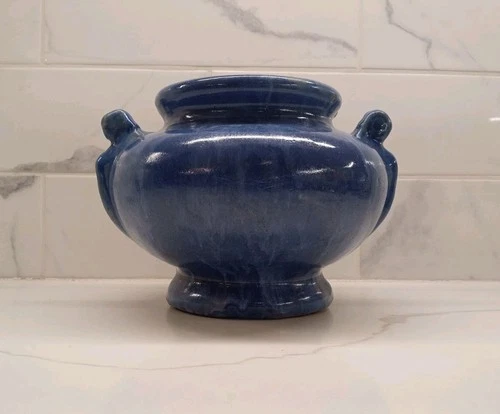 Vintage Brush MCcoy Arts & Crafts Era Cobalt Blue Pottery Planter Vase Large