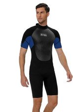 KMT Mens Shorty Wetsuits 2mm Back Zip, Blue, XLT