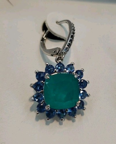 Bomb Party Drop Earrings - Natural Fusion Emerald Green Quartz Rhodium Plate - Picture 2 of 3