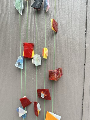 Stained Glass Mosaic Tile Wind Chime SIGNED ART Cut Glass Handmade Sun-Catcher