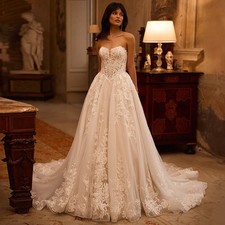Sweetheart Sleeveless Wedding Dress Customized Sequined Applique See Through