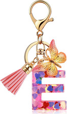 Initial Letter Keychain for Women Girl Bag Charm Butterfly Tassel Keychain for W