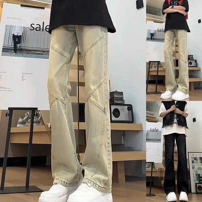 Pantalon évasé homme noir et jaune coupe droite pour pantalon street pour slim - Photo 1/4