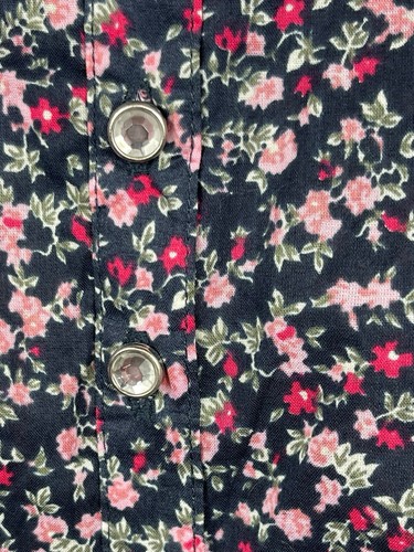 Essentials Plus Size 3X Navy Pink Floral Button Front Blouse Top Lace Yoke NWT - Picture 3 of 13