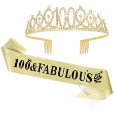Gold 100th Birthday Sash and Tiara for Women 100  Fabulous Party Supplies