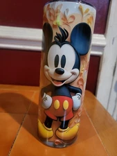 Disney Mickey Mouse Floral Glass Tumbler Multicolor Drinking Glass