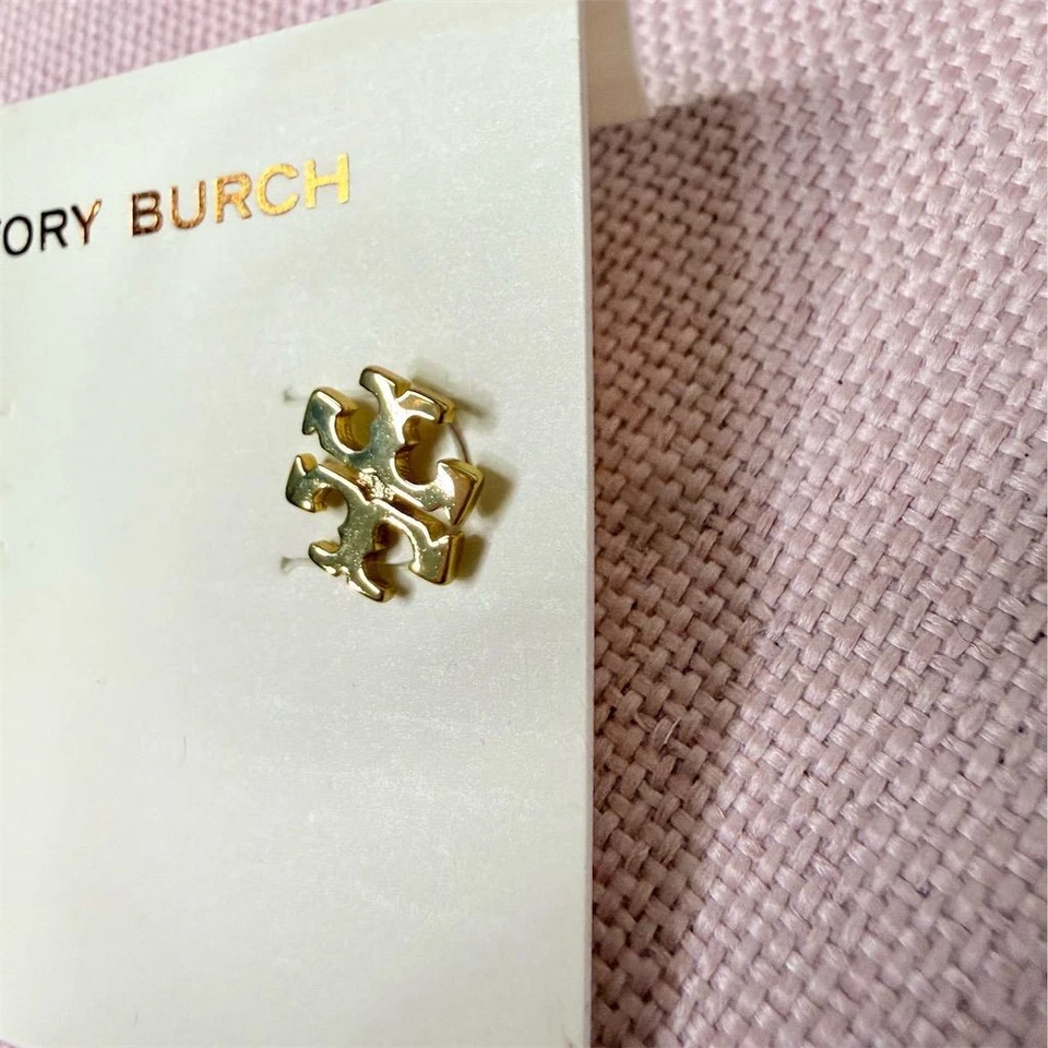Tory Burch Gold Plated Mini Logo Stud Earrings minimalist fashion designer - Image 2 of 4