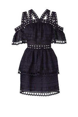 Self-Portrait Envy Navy Blue Lace Mini Dress US 4 Designer Cocktail Party