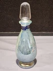 Lavorazione T. Murano Teal Swirl Blue Art Glass Bottle w/Stopper Italy 8.5"