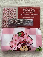 13 Piece Set Strawberry Shortcake Shower Curtain Set And Metal Hooks 72 X 72 NEW