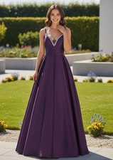 Purple Pleated Beaded Ball Gown Size 0 Pockets Formal Event Holiday Prom Dress