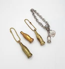 Vintage Coca Cola Bottle Keychain Charm Bracelet Gold Tone Metal Lot 4