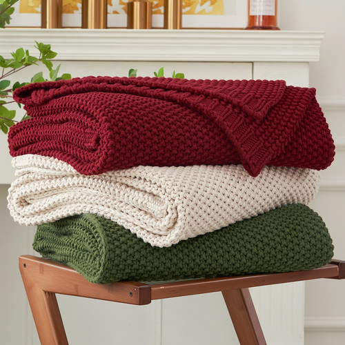 Grobstrick Zopfmuster Überwurf Decke 60"x80" Weinrot 100% Bio-Baumwolle Schlafsofa - Bild 1 von 9