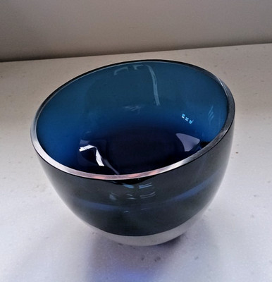 1960er - ART BOWL Badash Penelope Midnight Blue mundgeblasen bleifrei Kristall 6''