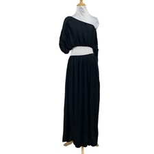 Farm Rio Dress Womens S Small Black One Shoulder Cut Out Ruffle Sleeve Maxi