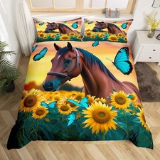 Erosebridal Horse Comforter Cover Yellow Sunflower Printed Bedding Set Full