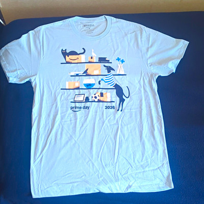 Amazon Prime Day 2026 Men's M Light Blue Cotton Graphic Crew Neck T-Shirt