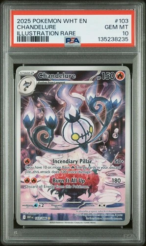 2025 POKEMON WHT EN-WHITE FLARE ILLUSTRATION RARE #103 CHANDELURE PSA 10