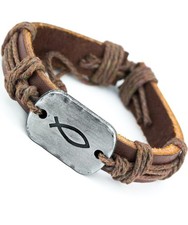 Sign of the Fish Men's Leather Wrap Bracelet for Teenagers, Confirmation Gift...