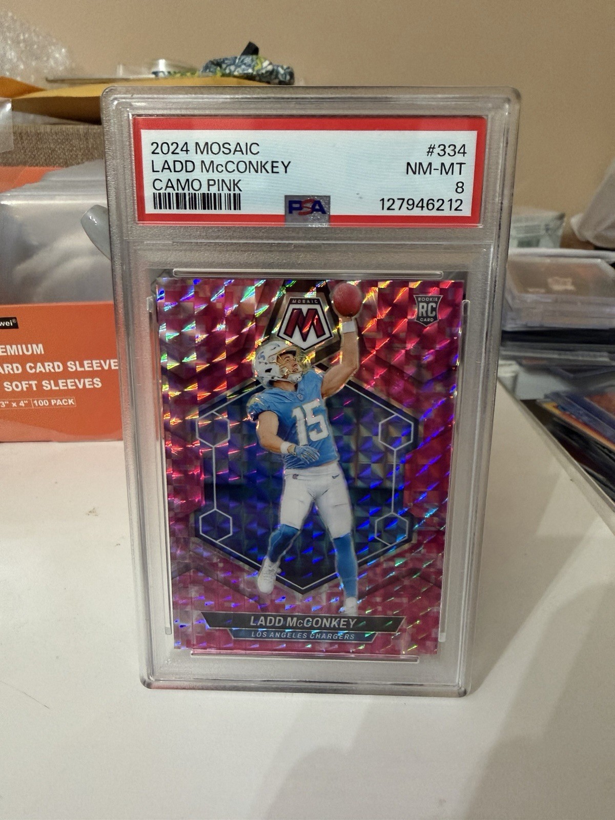 2024 Panini Mosaic - Rookies Ladd McConkey #334 Camo Pink Mosaic Prizm (RC)