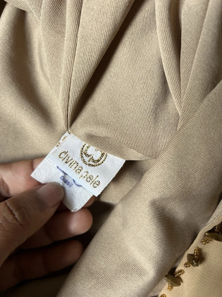 复古 90 年代 Y2K 鸡尾酒礼服米色手帕串珠仙女奇思索斯罕见 — 第 3/4 张图片