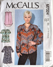 MCCALLS PATTERN 7324  TOPS   MISSES SIZES  14 16 18 20 22  UNCUT