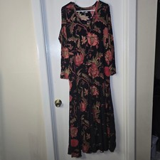 Soft Surroundings Floral Print Long Sleeve Midi Dress Black Red Size Small