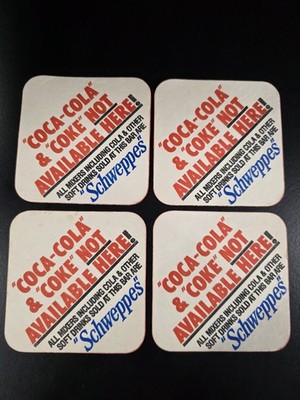 4 x Vintage Schweppes Coasters    Coca-Cola Not Available Here  Australia