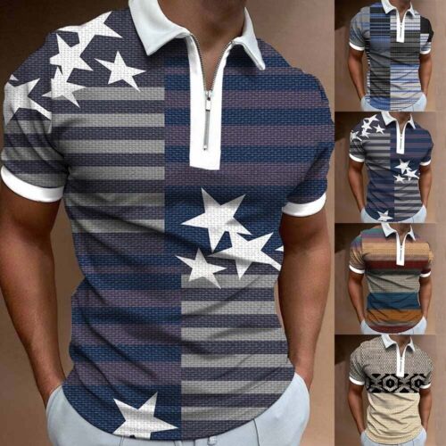 T-Shirt Pullover Streetwear Gestreift Bedruckt Star T-Shirts -reißverschluss