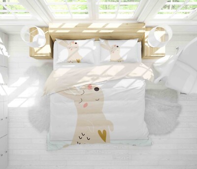 3D Rabbit Cartoon Watercolor Quilt Cover Set Bedding Sets Pillowcases Queen