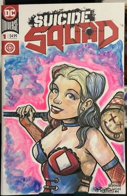 Harley Quinn Pin Up Sketch Cover. Artist Jesse Lundberg. One Of A Kind!