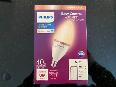 Philips Smart Tunable White Wi-Fi LED Bulb 40Watt 3.9W 355 Lumens E12 B11 WiZ