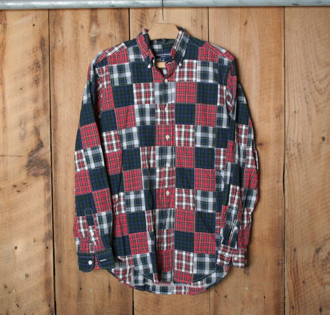 AUSTIN REED Patchwork Plaid Button Front Shirt Sz… - image 1