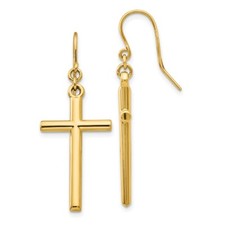 14k Yellow Gold Cross Shepherd Hook Drop  Dangle Earrings 1.39gm L-36mm, W-14mm