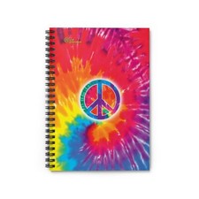 Peace Symbol Spiral Notebook - Ruled Line Tie-Dye Journal, Funky Stationery Gift